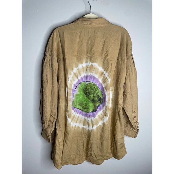 Free People Boho Oversized Tie Dye Buttondown Linen Blend Shirt Size M $198 - Picture 5 of 7